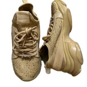 Juicy Couture Gold-Beige Rhinestone Platform Sneakers